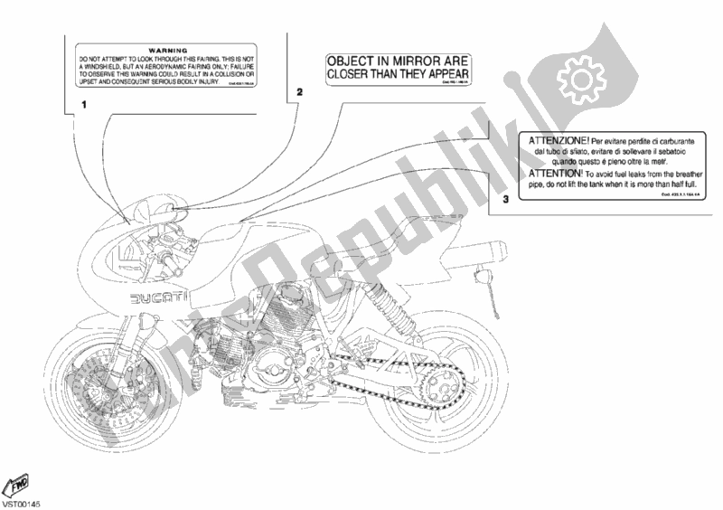 Todas las partes para Etiquetas De Advertencia Ee. De Ducati Sportclassic MH 900 E 2001