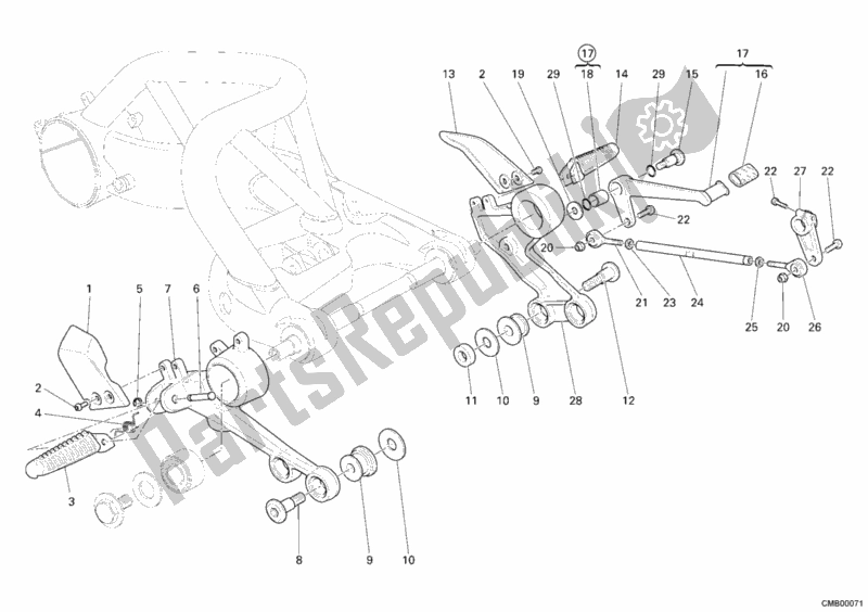 All parts for the Front Footrest of the Ducati Monster S4 RS 1000 2006