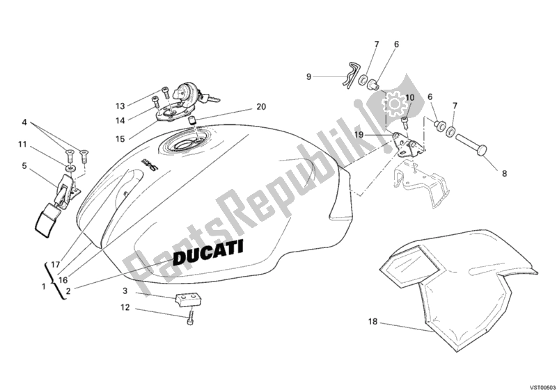 Tutte le parti per il Serbatoio Di Carburante del Ducati Monster S4 RS 1000 2006