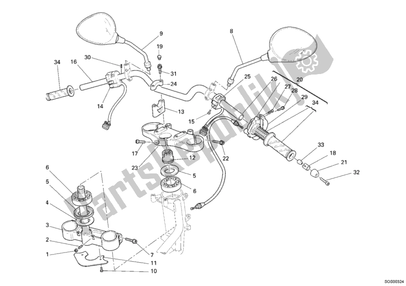 Todas as partes de Guidão do Ducati Monster S4 RS 1000 2006