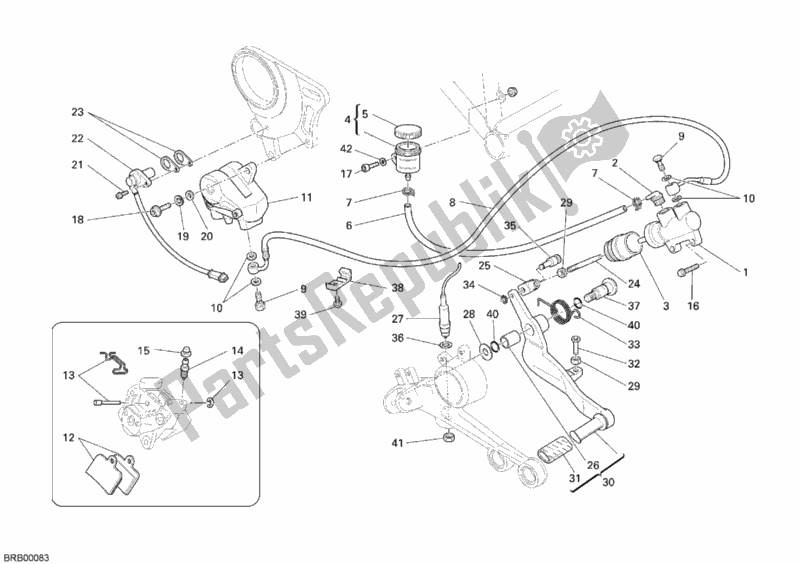 All parts for the Rear Brake System of the Ducati Monster S4 RS 1000 2006