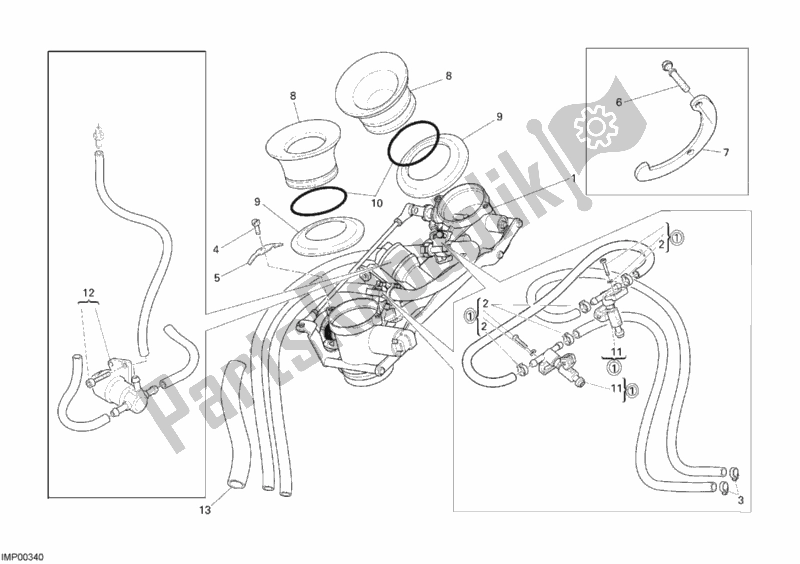 All parts for the Throttle Body of the Ducati Monster S4 RS 1000 2006