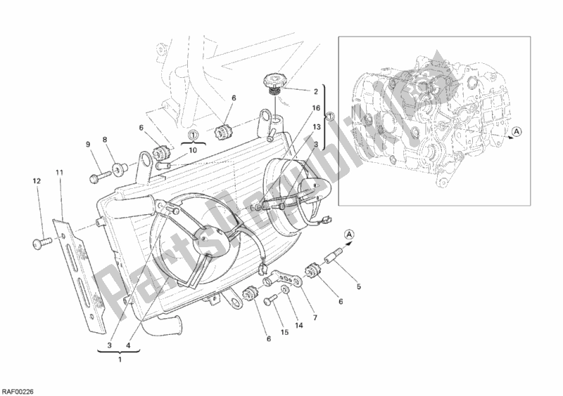 Tutte le parti per il Refrigeratore D'acqua del Ducati Monster S4 RS 1000 2006