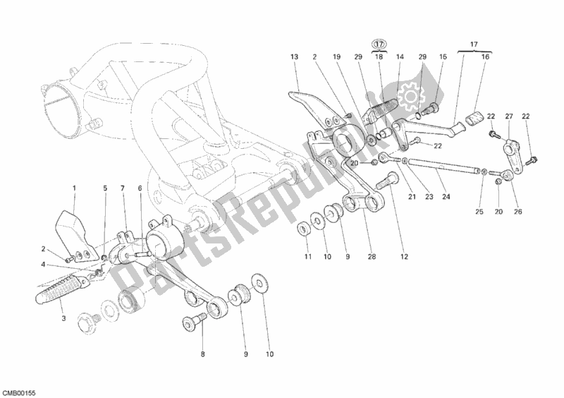 Alle onderdelen voor de Voorste Voetsteun van de Ducati Monster S4 RS 1000 2007