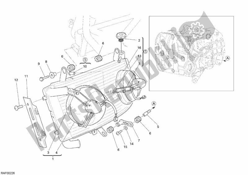 Tutte le parti per il Refrigeratore D'acqua del Ducati Monster S4 RS 1000 2008