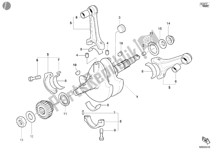 All parts for the Crankshaft of the Ducati Monster S4 R 996 2003