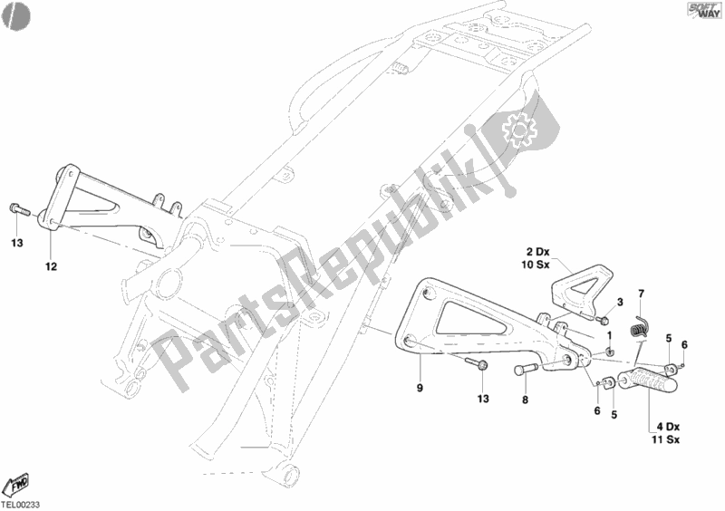 Alle onderdelen voor de Achterste Voetsteun van de Ducati Monster S4 R 996 2003