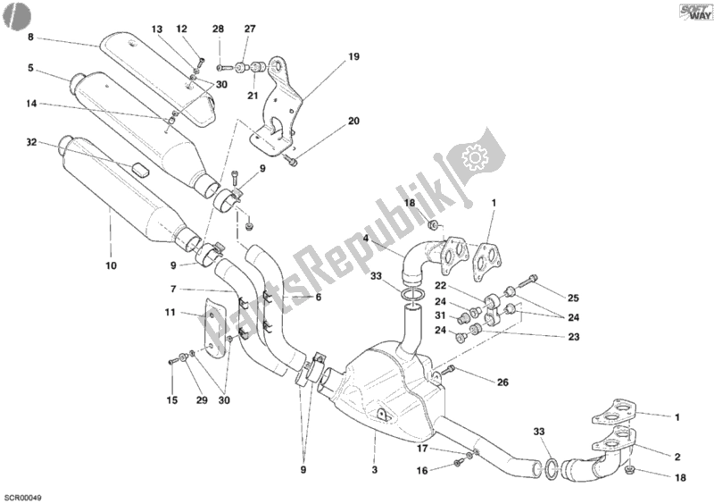 Alle onderdelen voor de Uitlaatsysteem van de Ducati Monster S4 R 996 2004