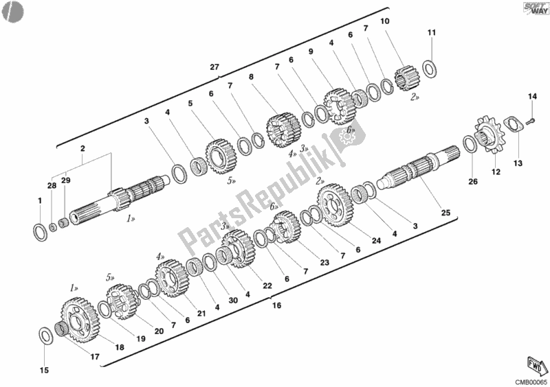 Alle onderdelen voor de Versnellingsbak van de Ducati Monster S4 R 996 2004