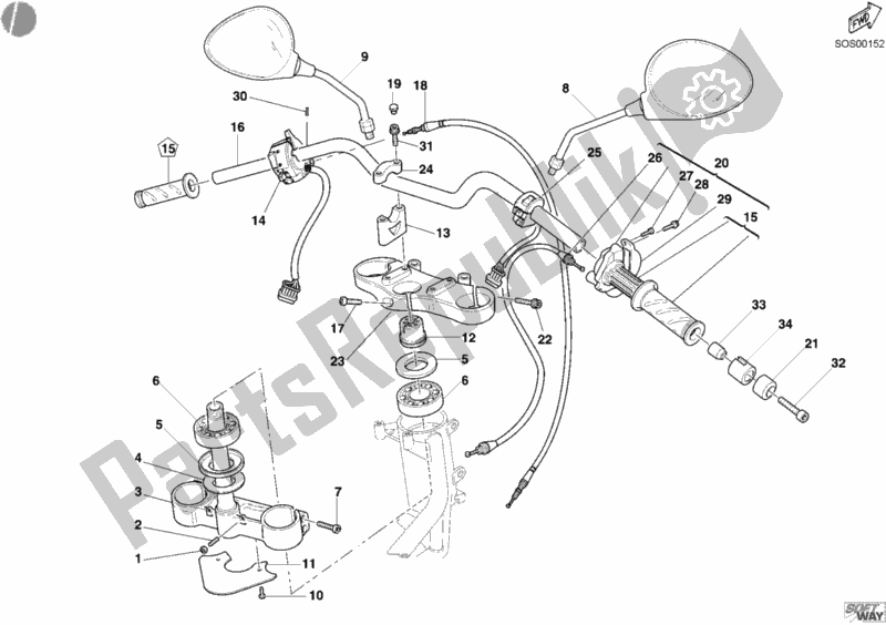 Alle onderdelen voor de Stuur van de Ducati Monster S4 R 996 2004