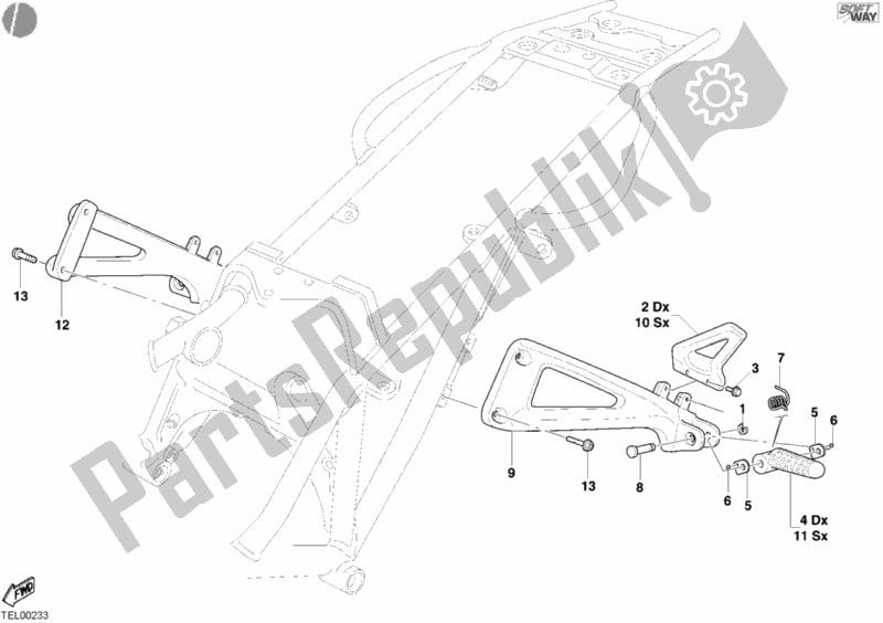 All parts for the Rear Footrest of the Ducati Monster S4 R 996 2004