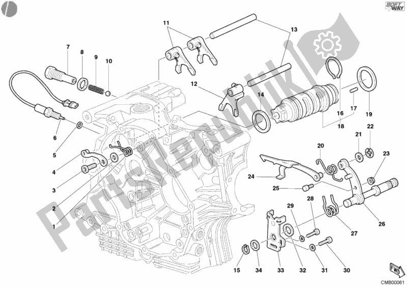 All parts for the Shift Cam - Fork of the Ducati Monster S4 R 996 2004