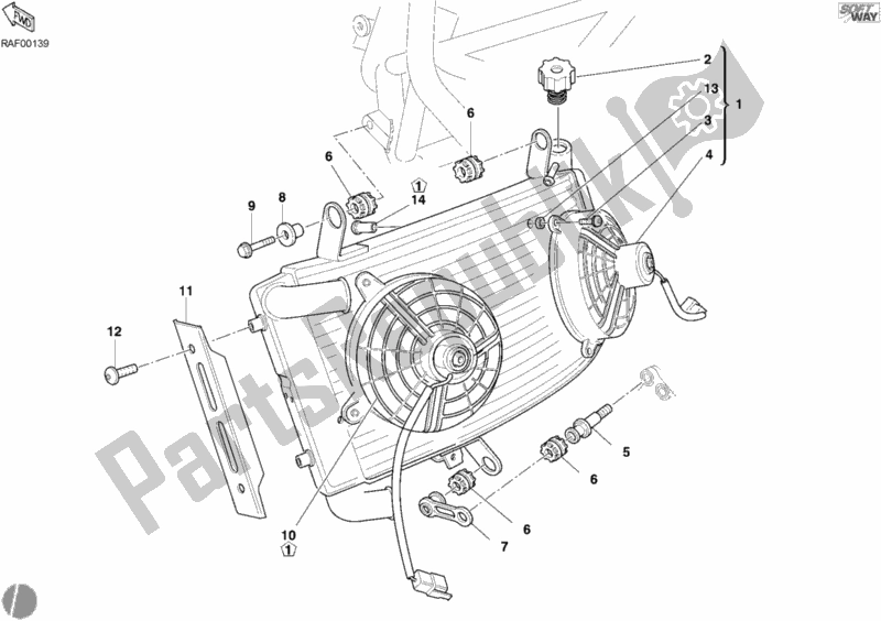 Alle onderdelen voor de Waterkoeler van de Ducati Monster S4 R 996 2004