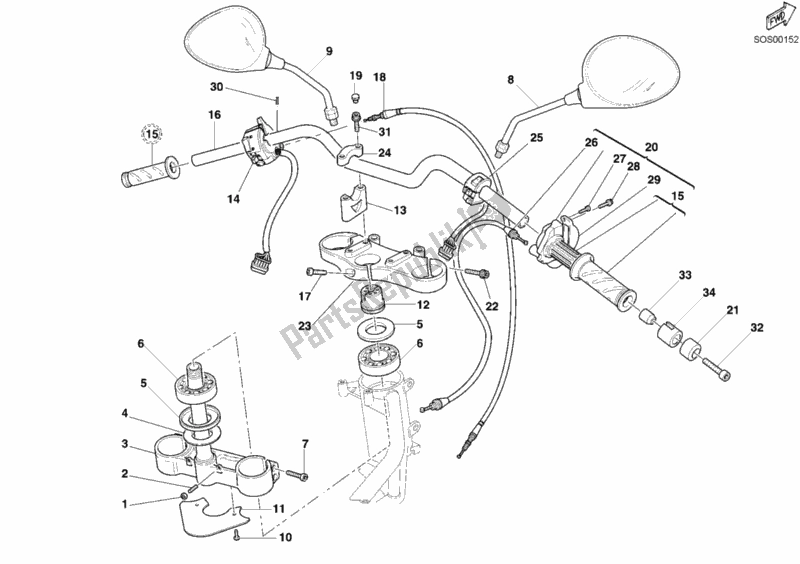 All parts for the Handlebar of the Ducati Monster S4 R 996 2005