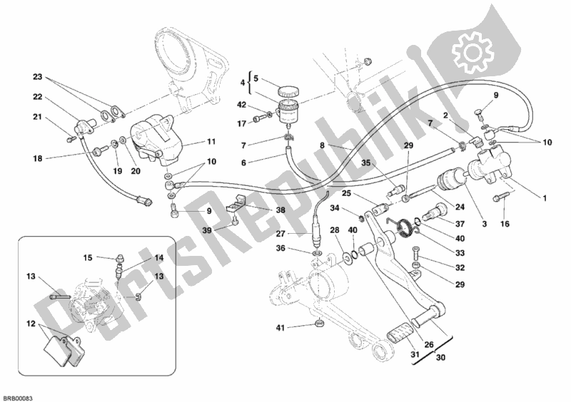 All parts for the Rear Brake System of the Ducati Monster S4 R 996 2005