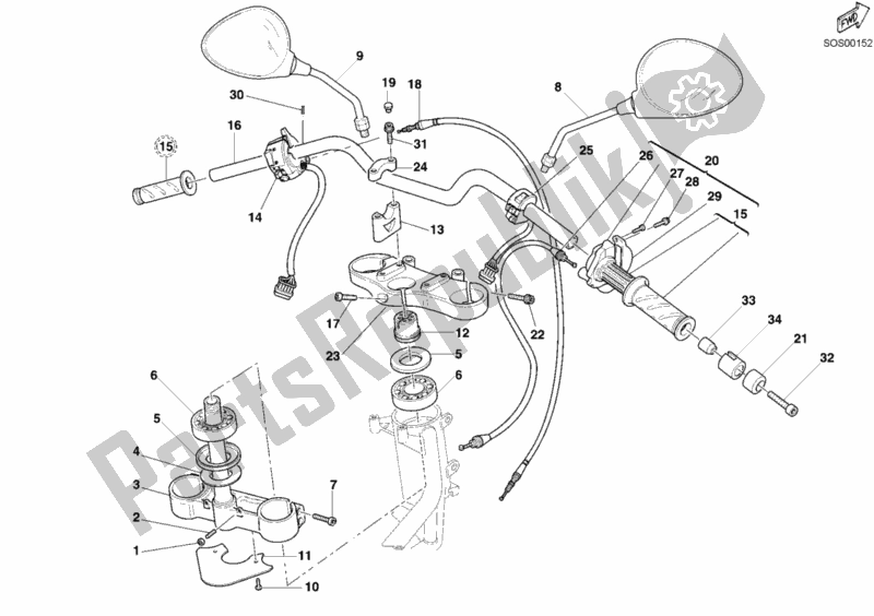 Tutte le parti per il Manubrio del Ducati Monster S4 R 996 2006