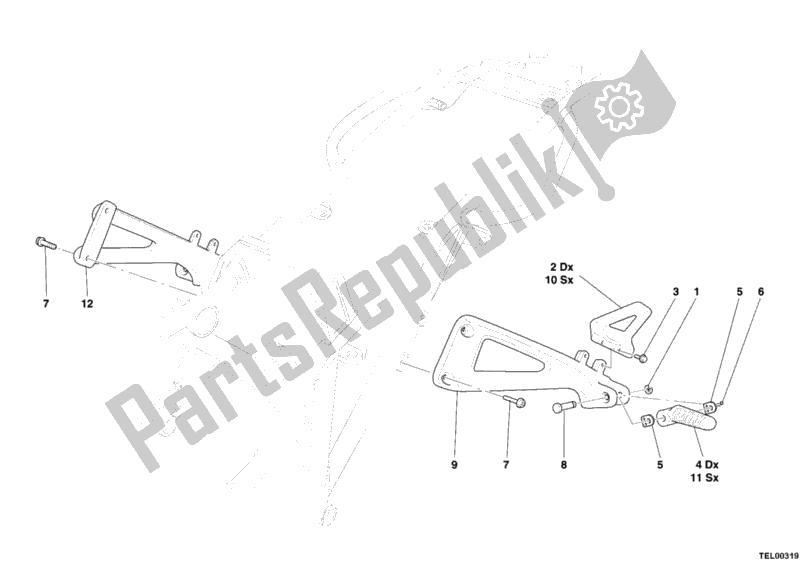 All parts for the Rear Footrest of the Ducati Monster S4 R 996 2006