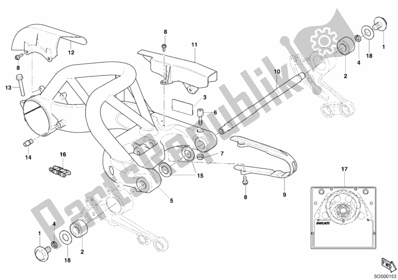 All parts for the Swing Arm of the Ducati Monster S4 R 996 2006