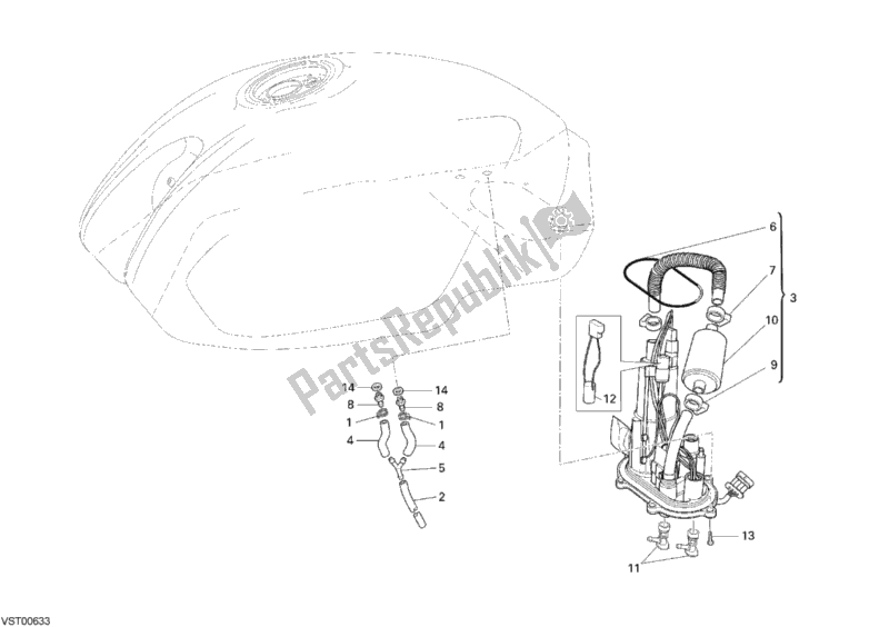 Alle onderdelen voor de Benzine Pomp van de Ducati Monster S4 R 996 2007