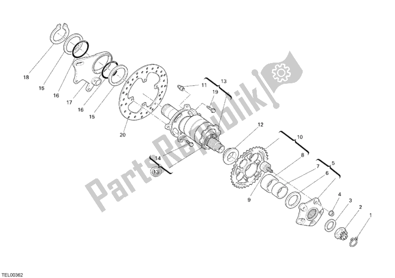 Tutte le parti per il Mozzo, Ruota Posteriore del Ducati Monster S4 R 996 2007