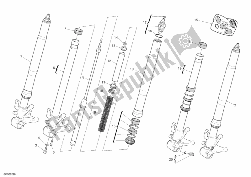 Todas las partes para Tenedor Frontal de Ducati Monster S4 R 996 2008