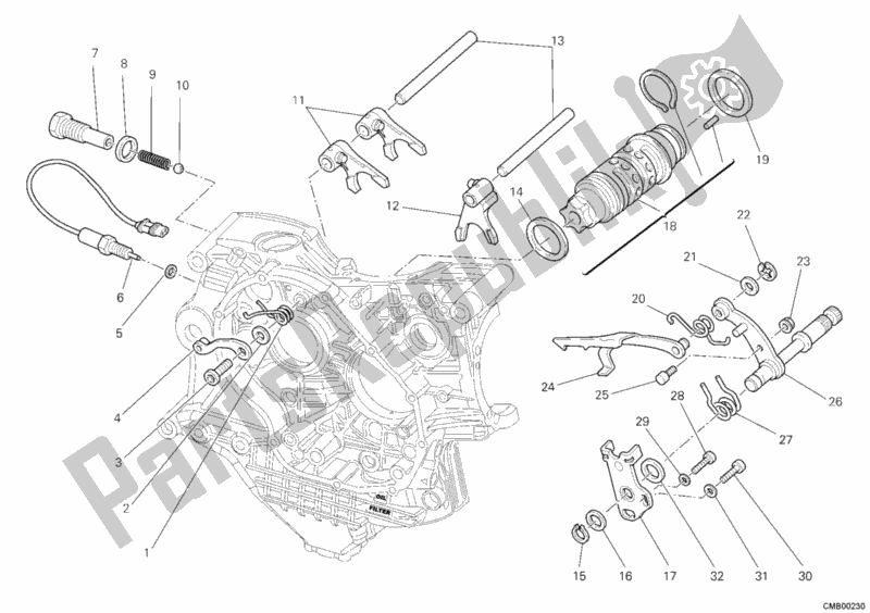 All parts for the Shift Cam - Fork of the Ducati Monster S4 R 996 2008