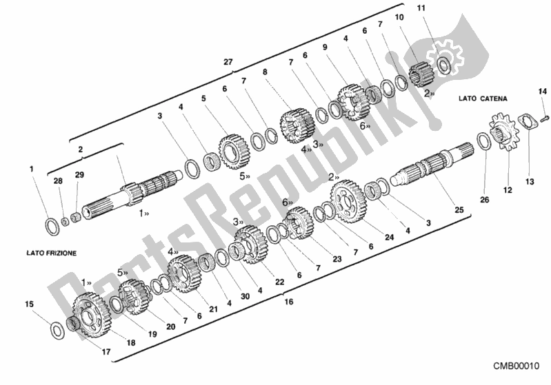 Todas as partes de Caixa De Velocidade do Ducati Monster S4 916 2001