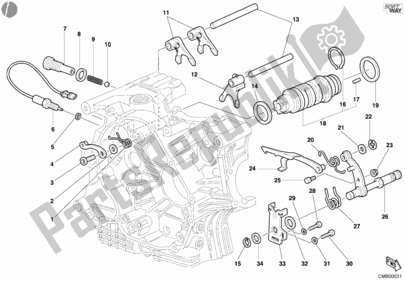 Alle onderdelen voor de Schakelnok - Vork van de Ducati Monster S4 916 2002