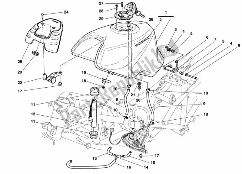 Alle onderdelen voor de Benzinetank van de Ducati Sport ST2 944 1997