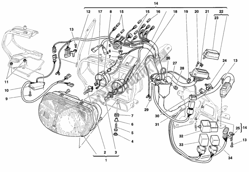 All parts for the Headlight of the Ducati Sport ST2 944 1997