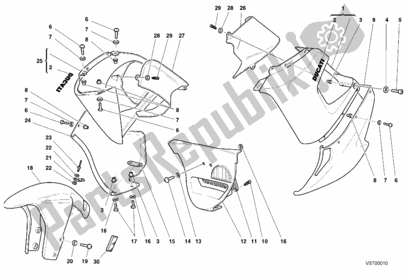 Tutte le parti per il Carenatura del Ducati Sport ST2 944 1999