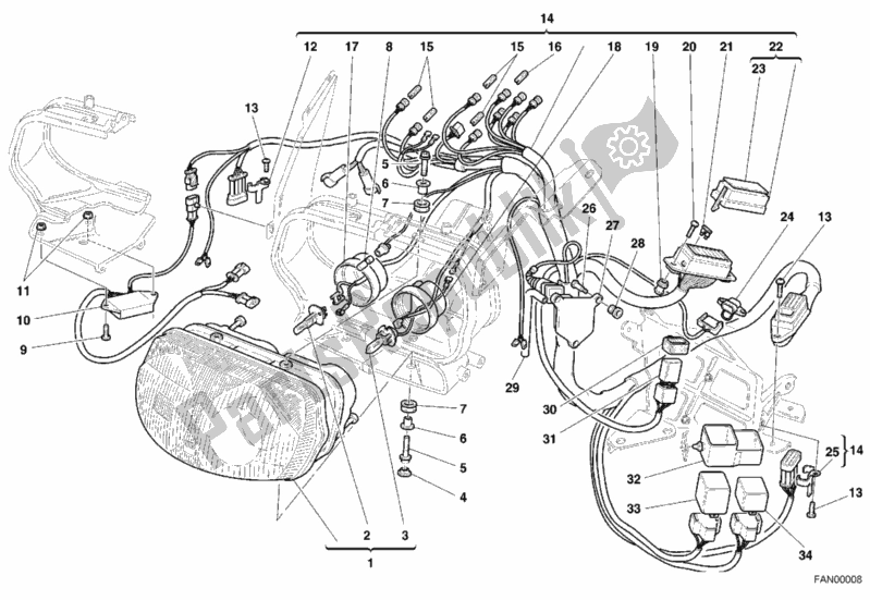 Todas las partes para Faro de Ducati Sport ST2 944 1999