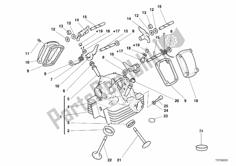 Alle onderdelen voor de Verticale Cilinderkop van de Ducati Sport ST2 944 1999