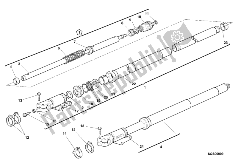 All parts for the Front Fork of the Ducati Sport ST2 944 2000