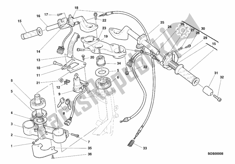 Alle onderdelen voor de Stuur van de Ducati Sport ST2 944 2000