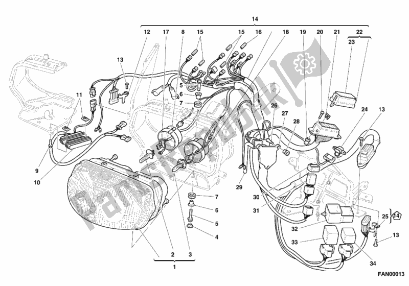 All parts for the Headlight of the Ducati Sport ST2 944 2000