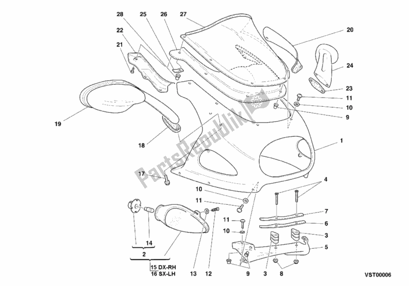 Alle onderdelen voor de Motorkap van de Ducati Sport ST2 944 2001