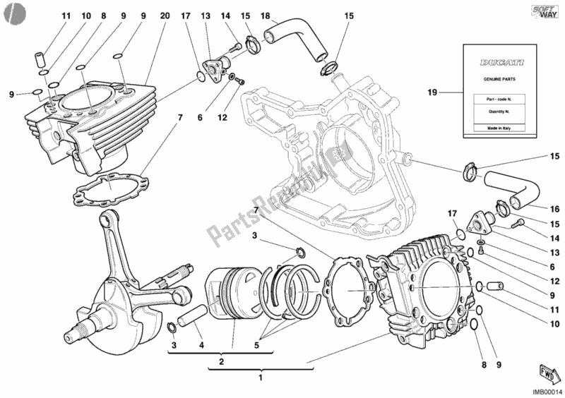 Tutte le parti per il Cilindro - Pistone del Ducati Sport ST2 944 2001