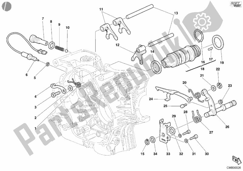 All parts for the Gear Change Mechanism of the Ducati Sport ST2 944 2001