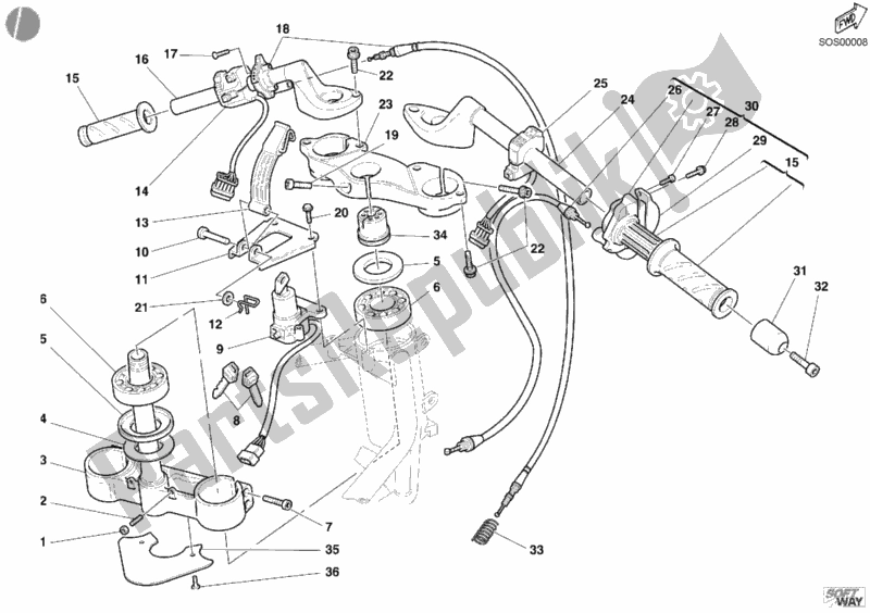 Tutte le parti per il Manubrio del Ducati Sport ST2 944 2001