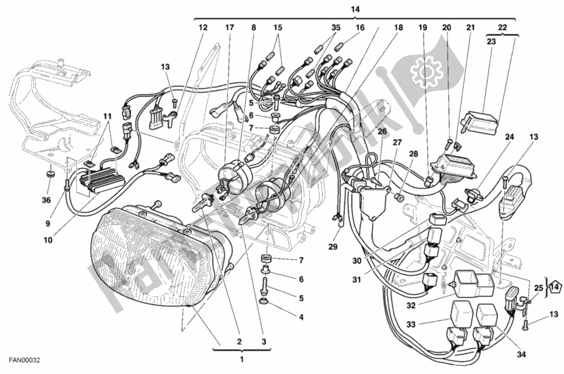 Alle onderdelen voor de Koplamp van de Ducati Sport ST2 944 2001