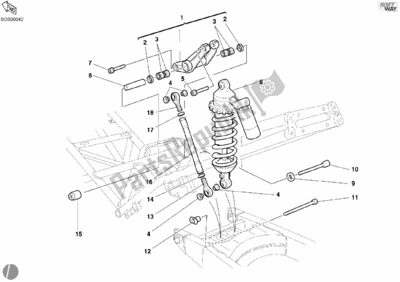 Alle onderdelen voor de Schokdemper Achter van de Ducati Sport ST2 944 2001