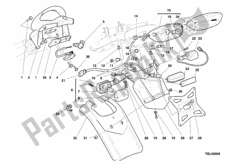 All parts for the Taillight of the Ducati Sport ST2 944 2001