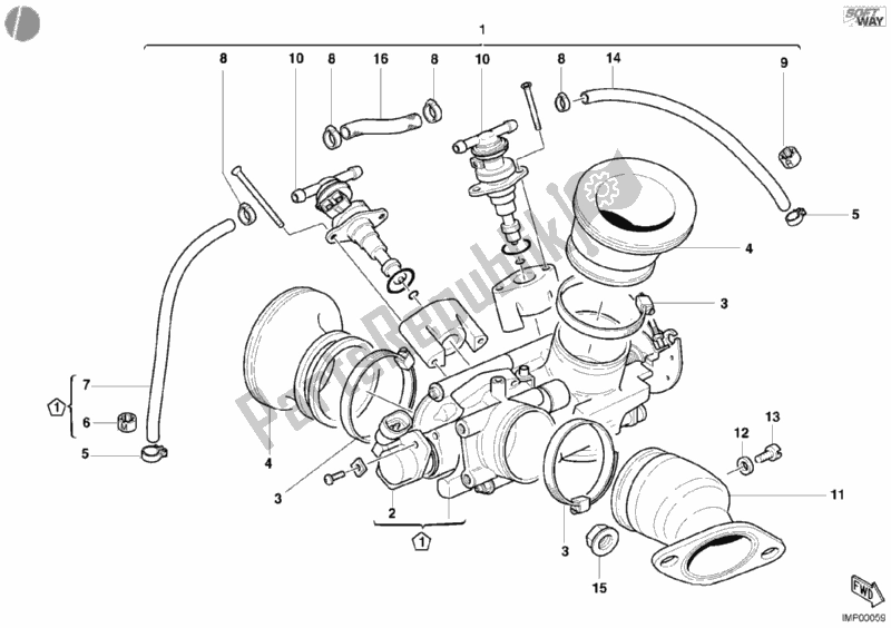 All parts for the Throttle Body of the Ducati Sport ST2 944 2001