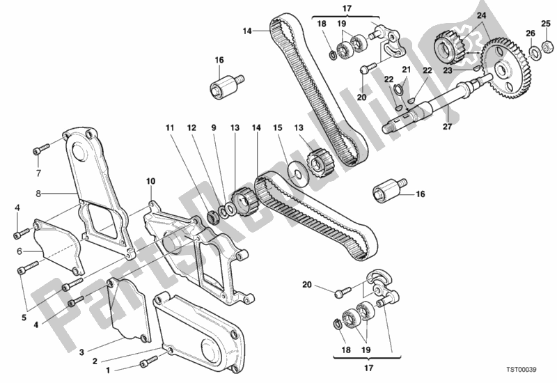 All parts for the Timing Belt of the Ducati Sport ST2 944 2001