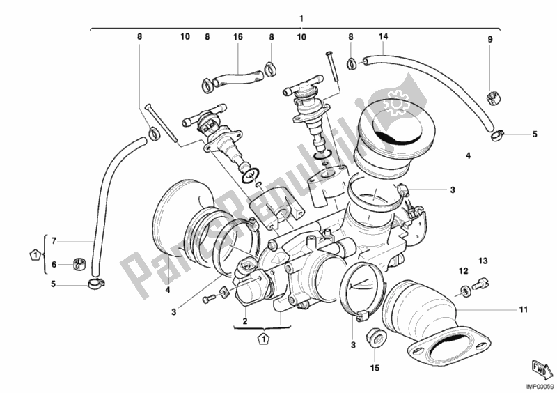 All parts for the Throttle Body of the Ducati Sport ST2 944 2002