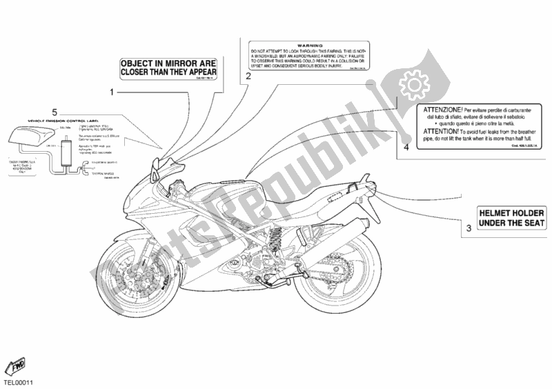 Todas as partes de Etiquetas De Aviso Eua do Ducati Sport ST2 944 2002