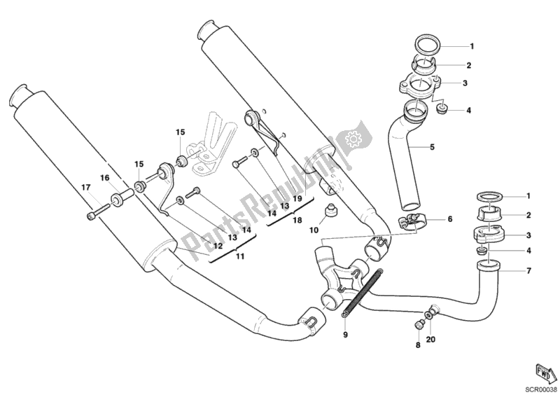 Alle onderdelen voor de Uitlaatsysteem van de Ducati Sport ST2 944 2003
