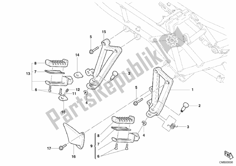 Todas las partes para Reposapiés, Derecha de Ducati Sport ST2 944 2003