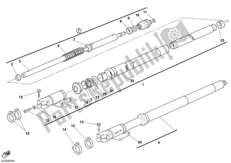 All parts for the Front Fork of the Ducati Sport ST2 944 2003